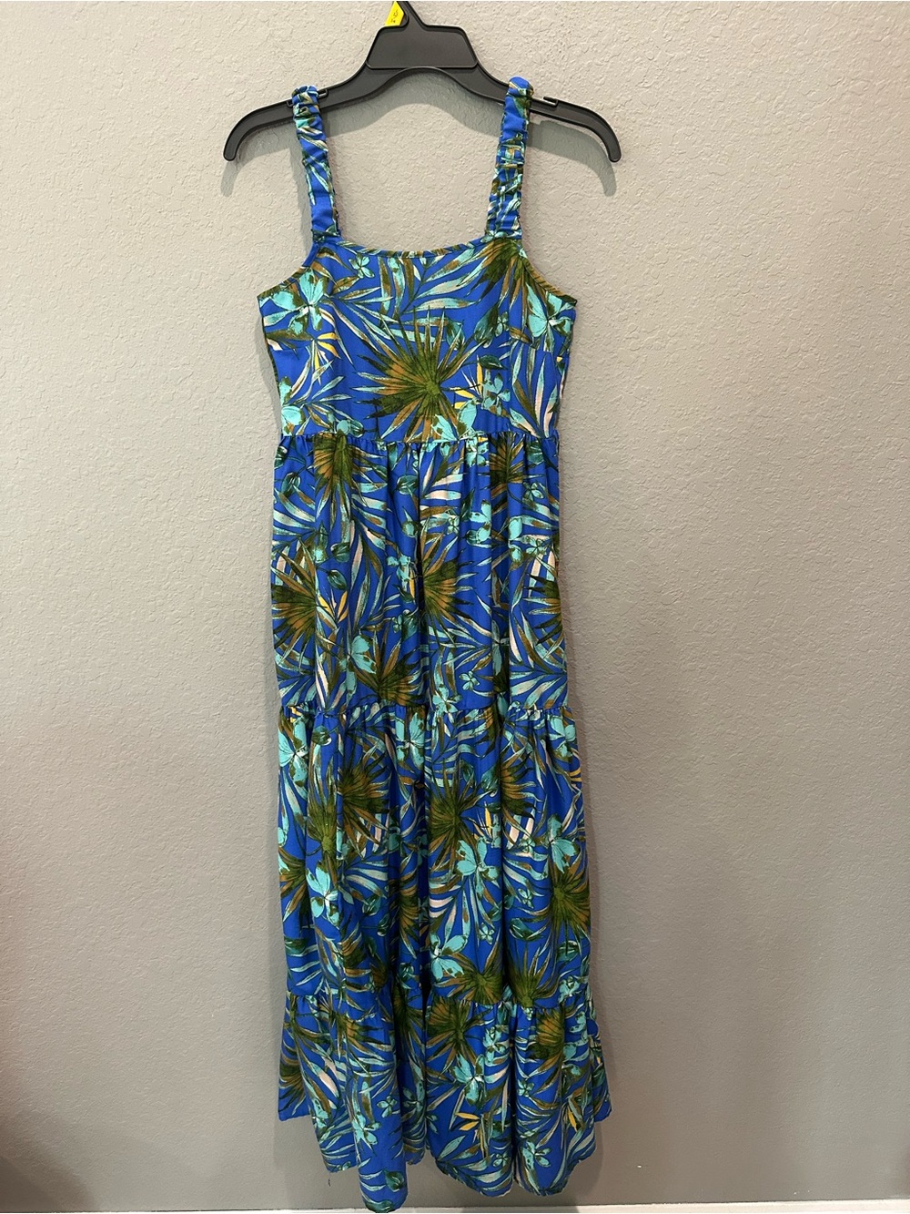 Band of gypsies maxi dress blue and green tropical print Sz XS EUC